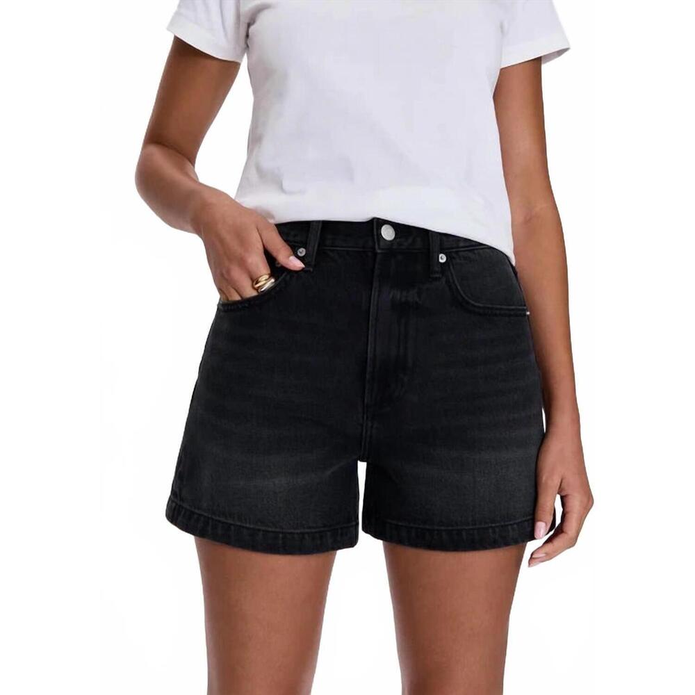High-Rise Black Denim Shorts - Women
